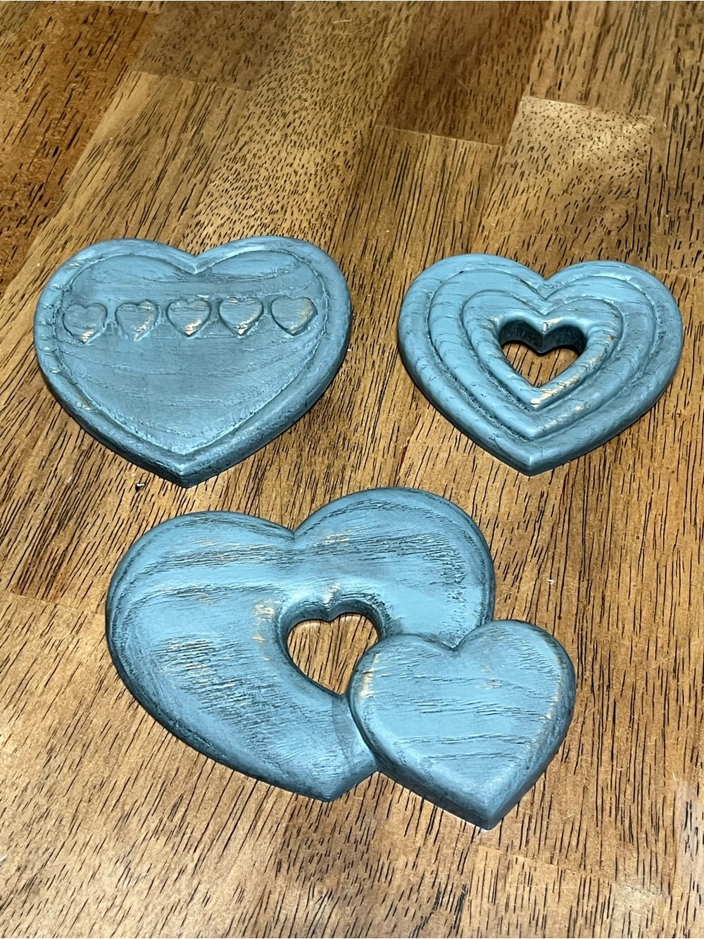 3 Vintage Burwood Blue Hearts with Wall Hangers